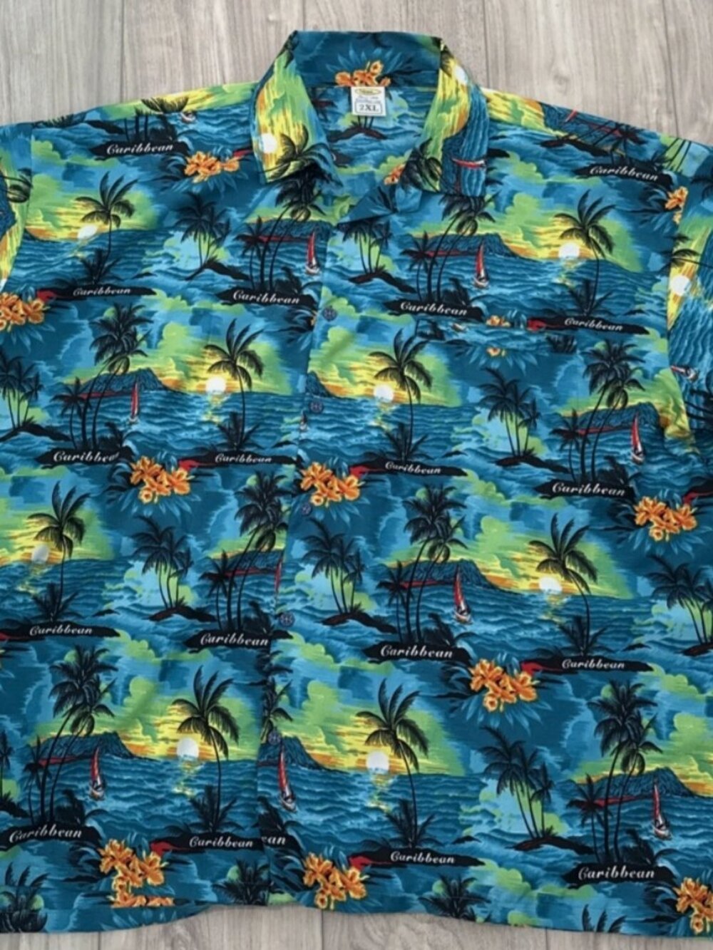 RIMA BEACHWEAR CRUISE SHIRT SUNSET CARIBBEAN MENS 2XL BUTTON UP POCKET